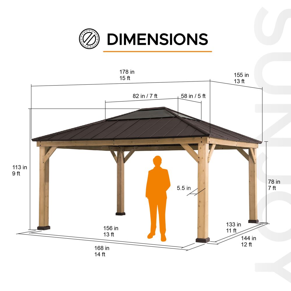 Mazonvintage 13x15 Wood Frame Gazebo with Translucent Skylight