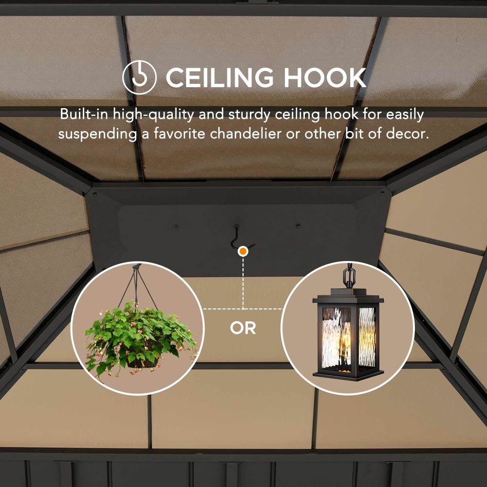Mazonvintage 13x15 Wooden Gazebo with Translucent Skylight and Ceiling Hook - Weathered Cedar