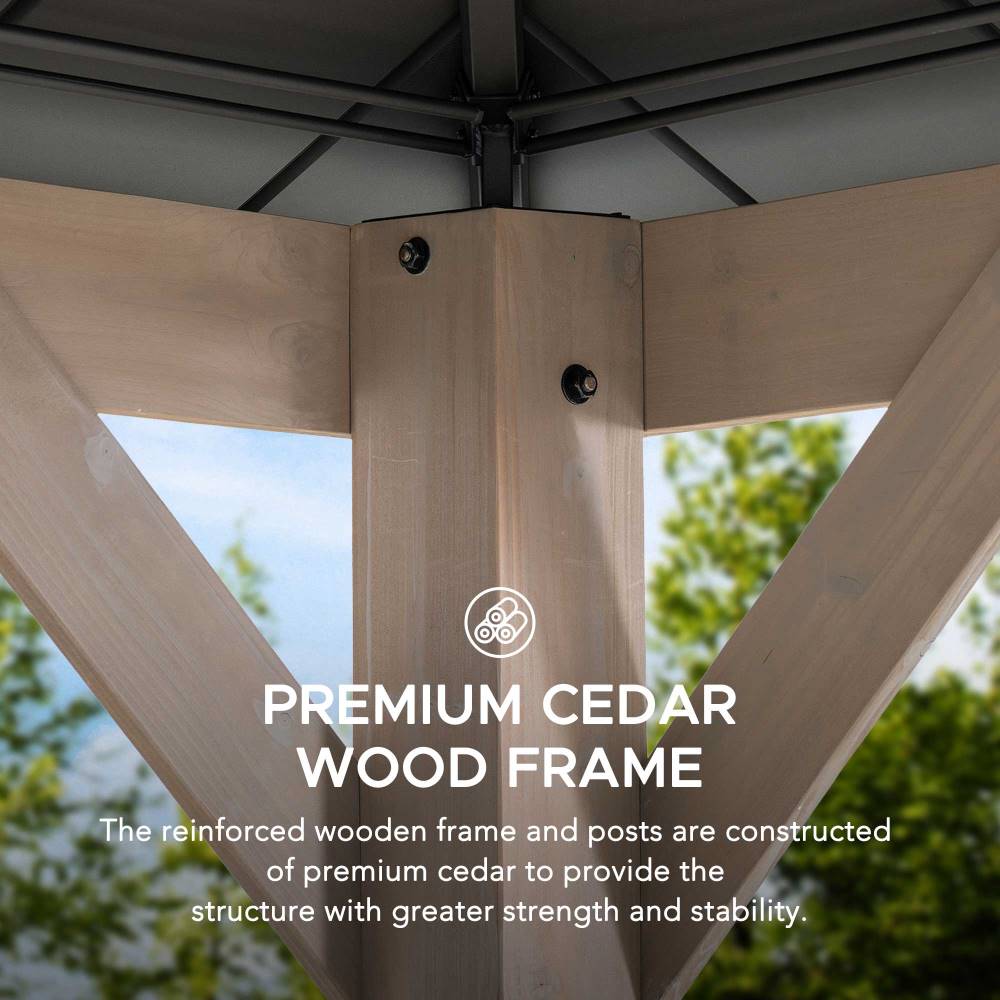 Mazonvintage 13x15 Wooden Gazebo with Translucent Skylight and Ceiling Hook - Weathered Cedar