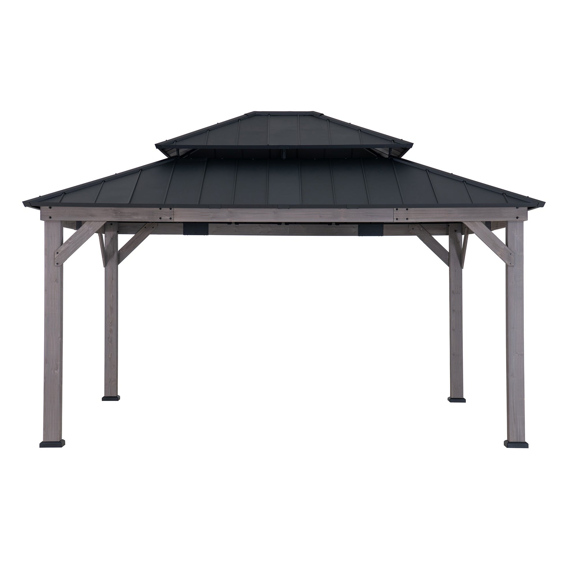 Mazonvintage 13x15 Wooden Backyard Gazebo with Ceiling Hook - Driftwood Cedar