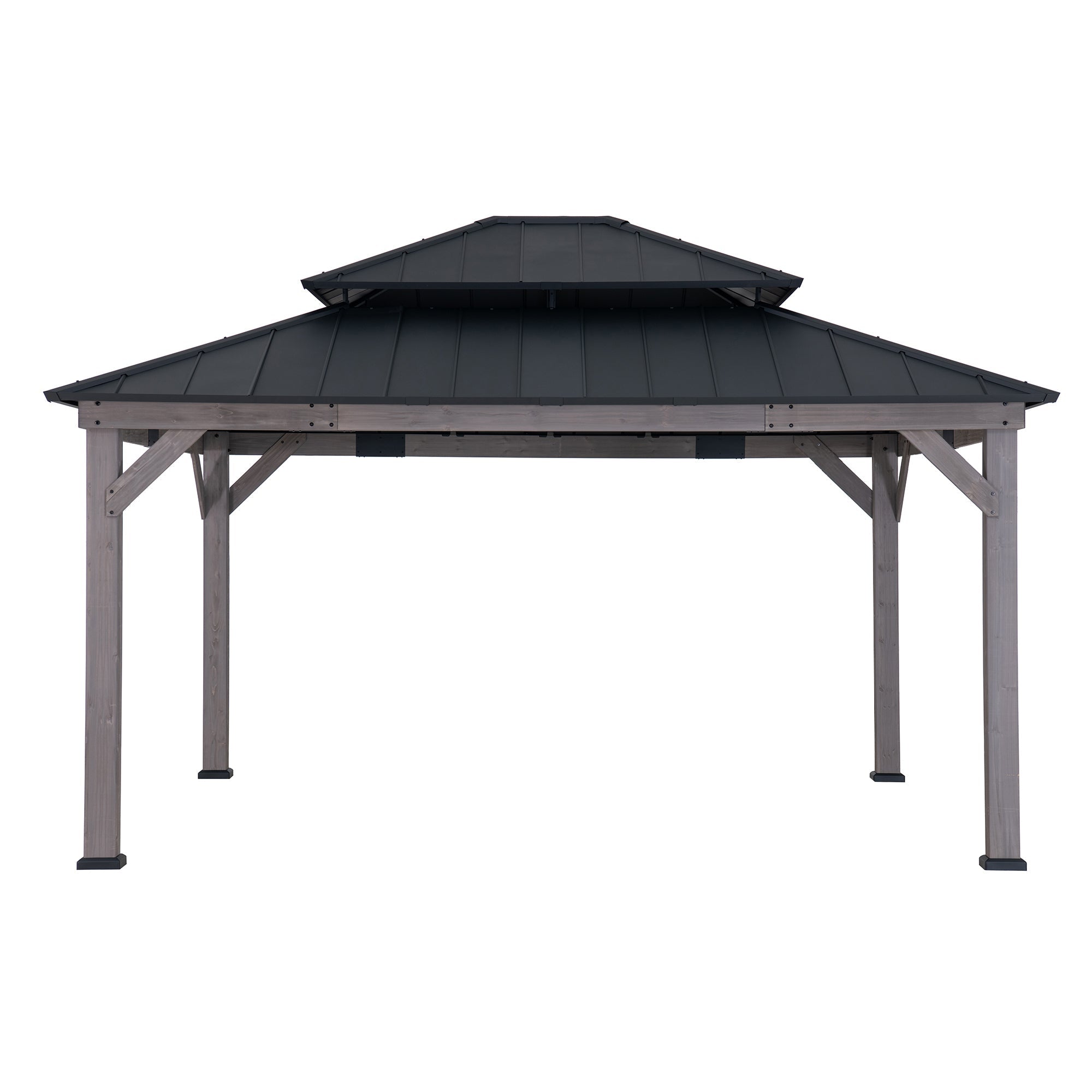 Mazonvintage 13x15 Wooden Backyard Gazebo with Ceiling Hook - Driftwood Cedar