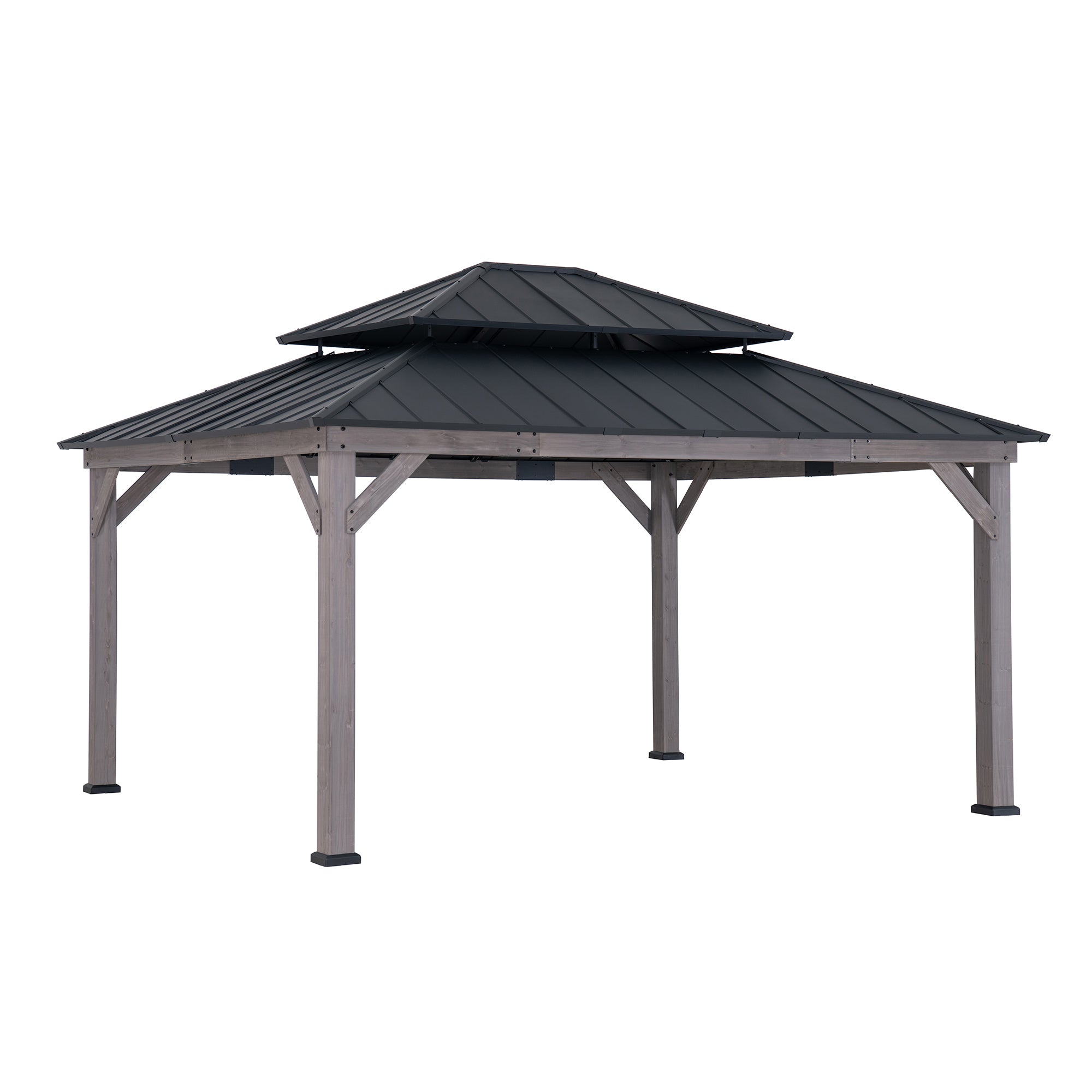 Mazonvintage 13x15 Wooden Backyard Gazebo with Ceiling Hook - Driftwood Cedar