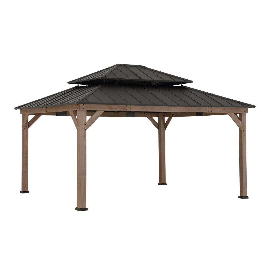 Mazonvintage 13x15 Wooden Backyard Gazebo with Ceiling Hook - Weathered Cedar