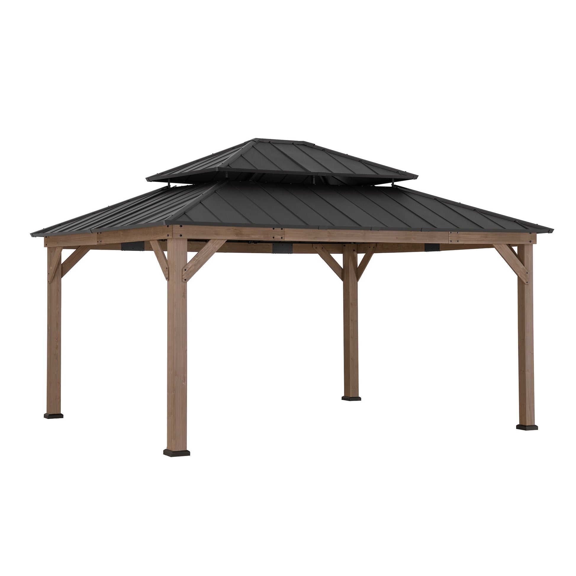 Mazonvintage 13x15 Wooden Backyard Gazebo with Ceiling Hook - Weathered Cedar