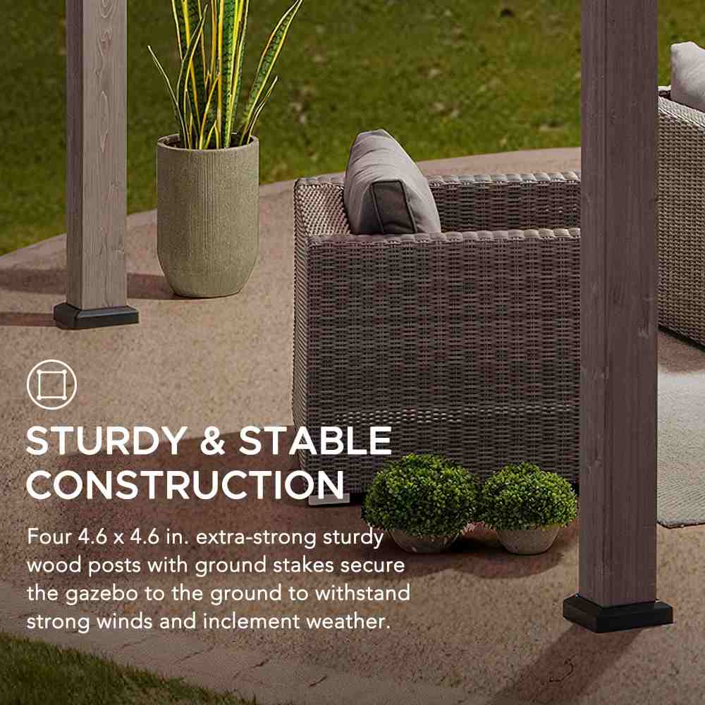 Mazonvintage 13x15 Wooden Backyard Gazebo with Ceiling Hook - Weathered Cedar