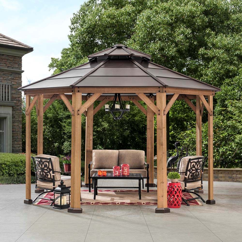 Mazonvintage 13x13 Octagon Wood Patio Gazebo with Ceiling Hook