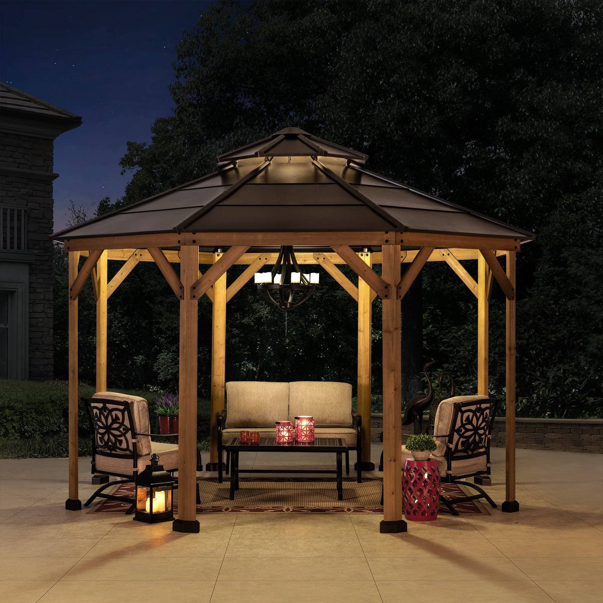 Mazonvintage 13x13 Octagon Wood Patio Gazebo with Ceiling Hook
