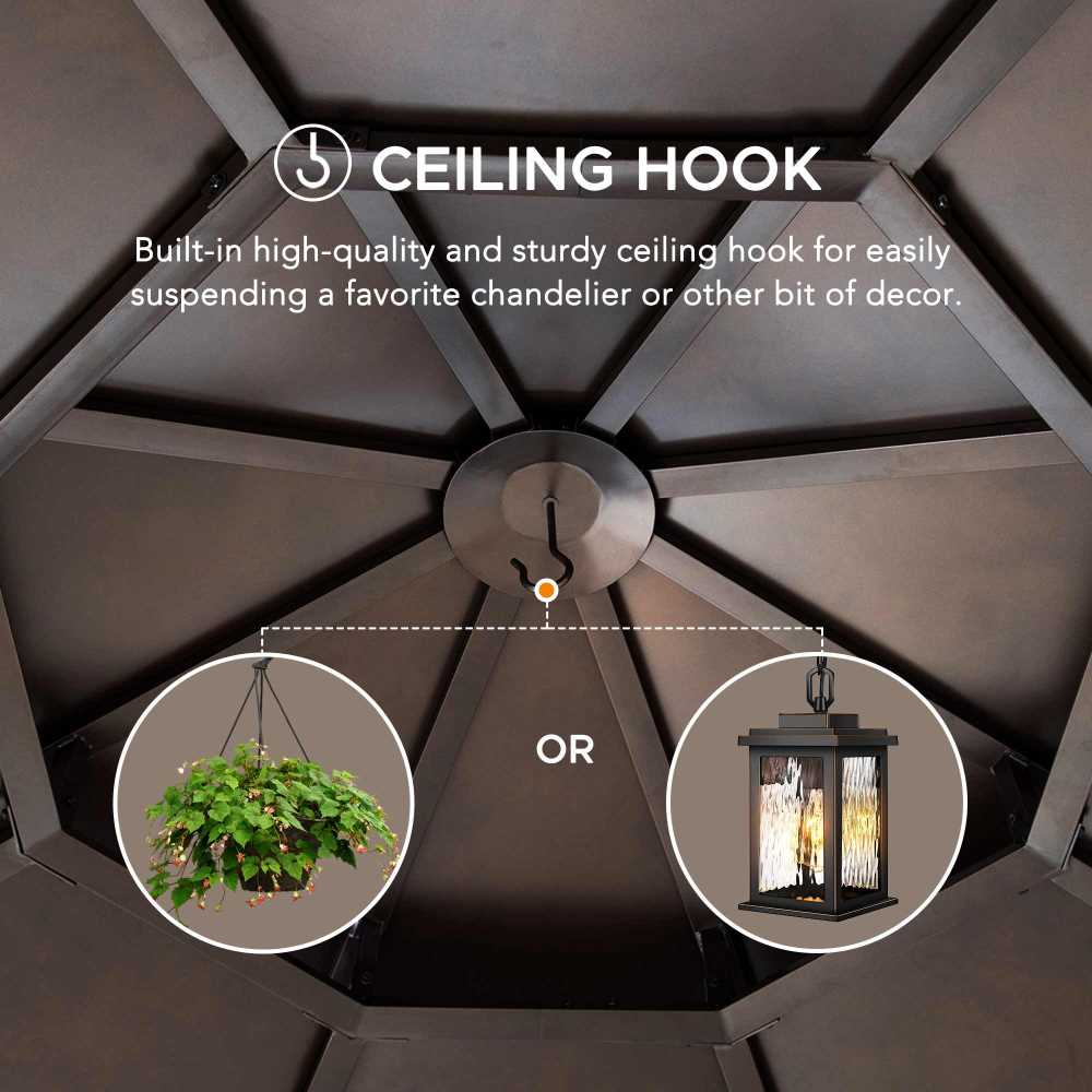 Mazonvintage 13x13 Octagon Wood Patio Gazebo with Ceiling Hook
