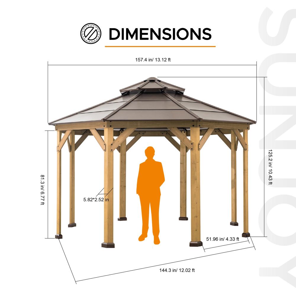 Mazonvintage 13x13 Octagon Wood Patio Gazebo with Ceiling Hook