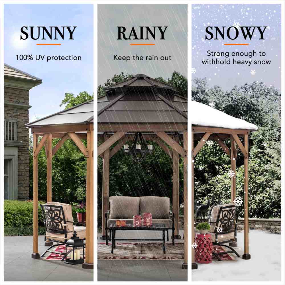 Mazonvintage 13x13 Octagon Wood Patio Gazebo with Ceiling Hook
