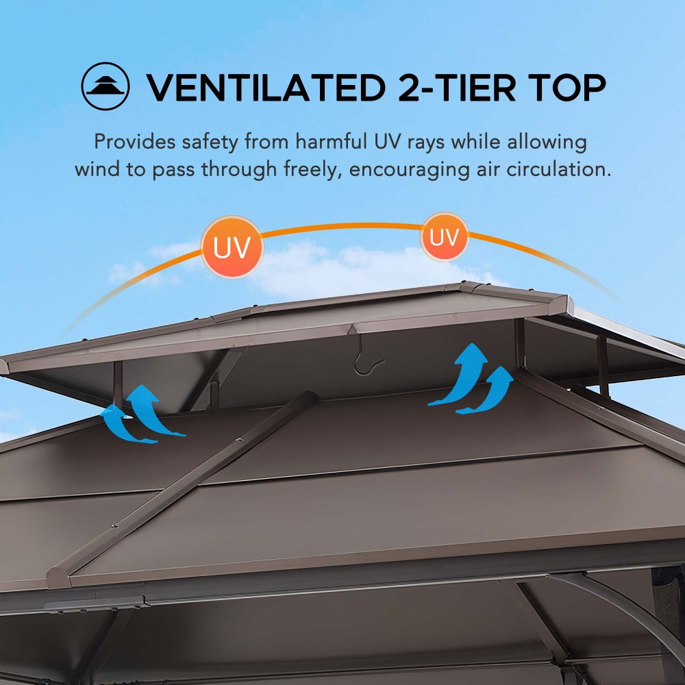Mazonvintage 10x12 Metal Hardtop Gazebo with Netting and Ceiling Hook
