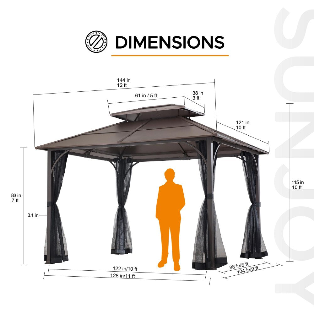 Mazonvintage 10x12 Metal Hardtop Gazebo with Netting and Ceiling Hook