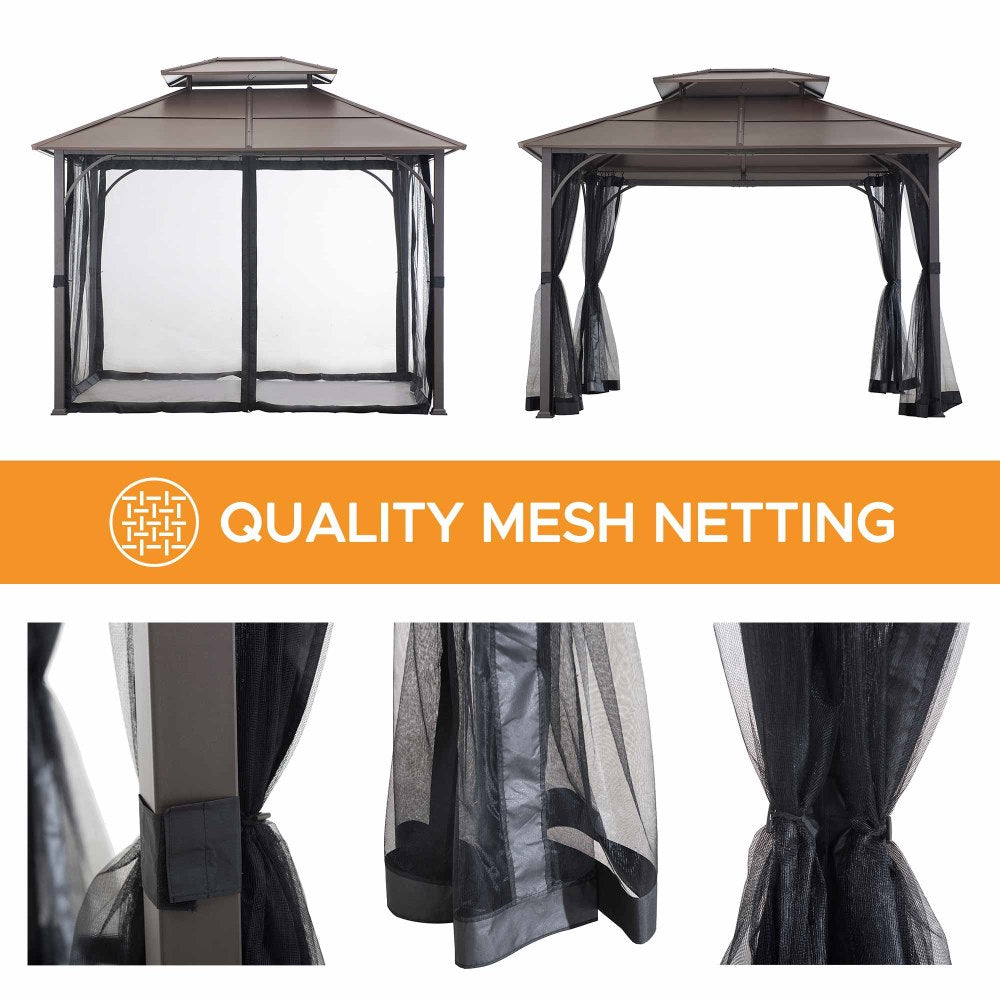Mazonvintage 10x12 Metal Hardtop Gazebo with Netting and Ceiling Hook
