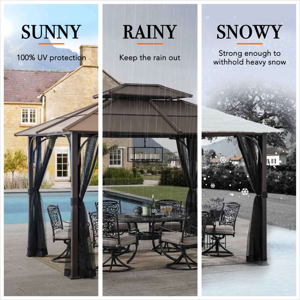 Mazonvintage 10x12 Metal Hardtop Gazebo with Netting and Ceiling Hook