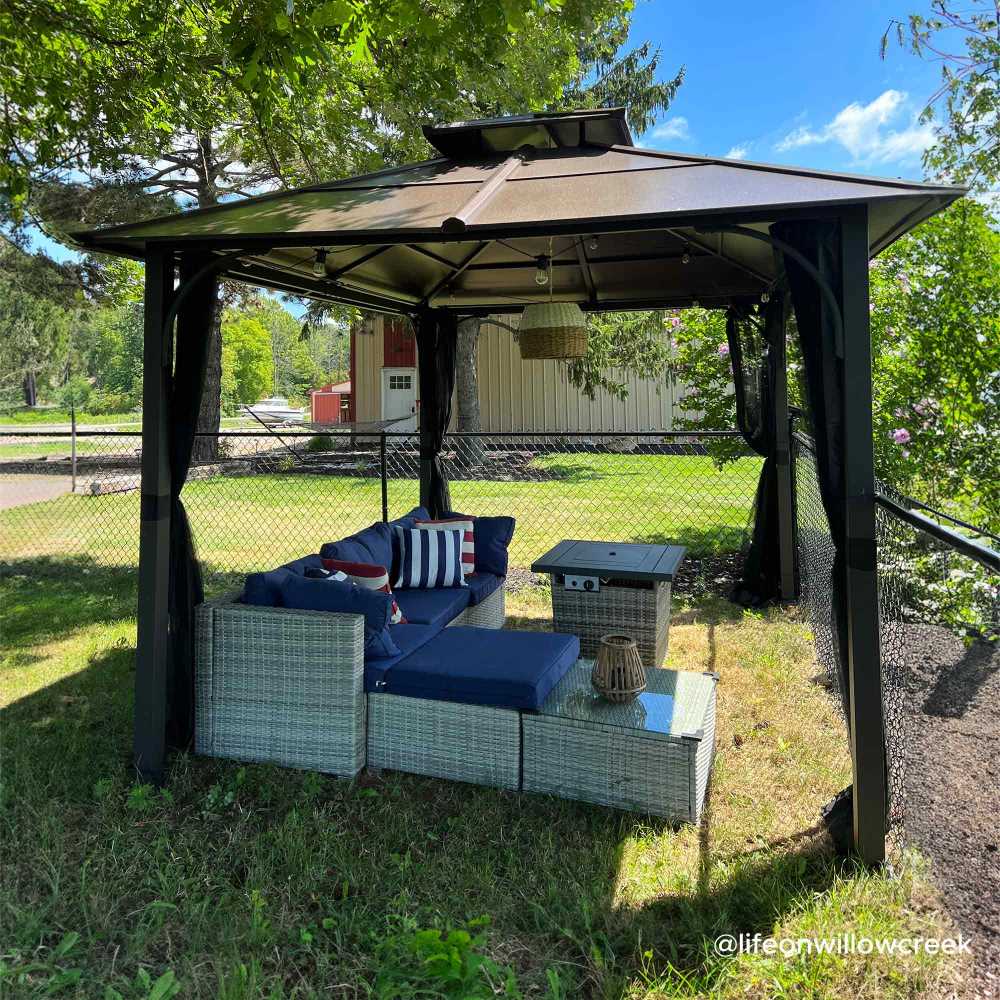 Mazonvintage 10x12 Metal Hardtop Gazebo with Netting and Ceiling Hook