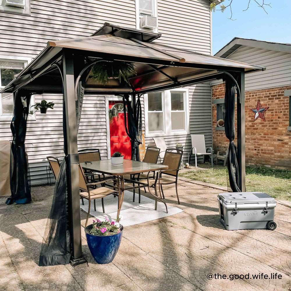 Mazonvintage 10x12 Metal Hardtop Gazebo with Netting and Ceiling Hook