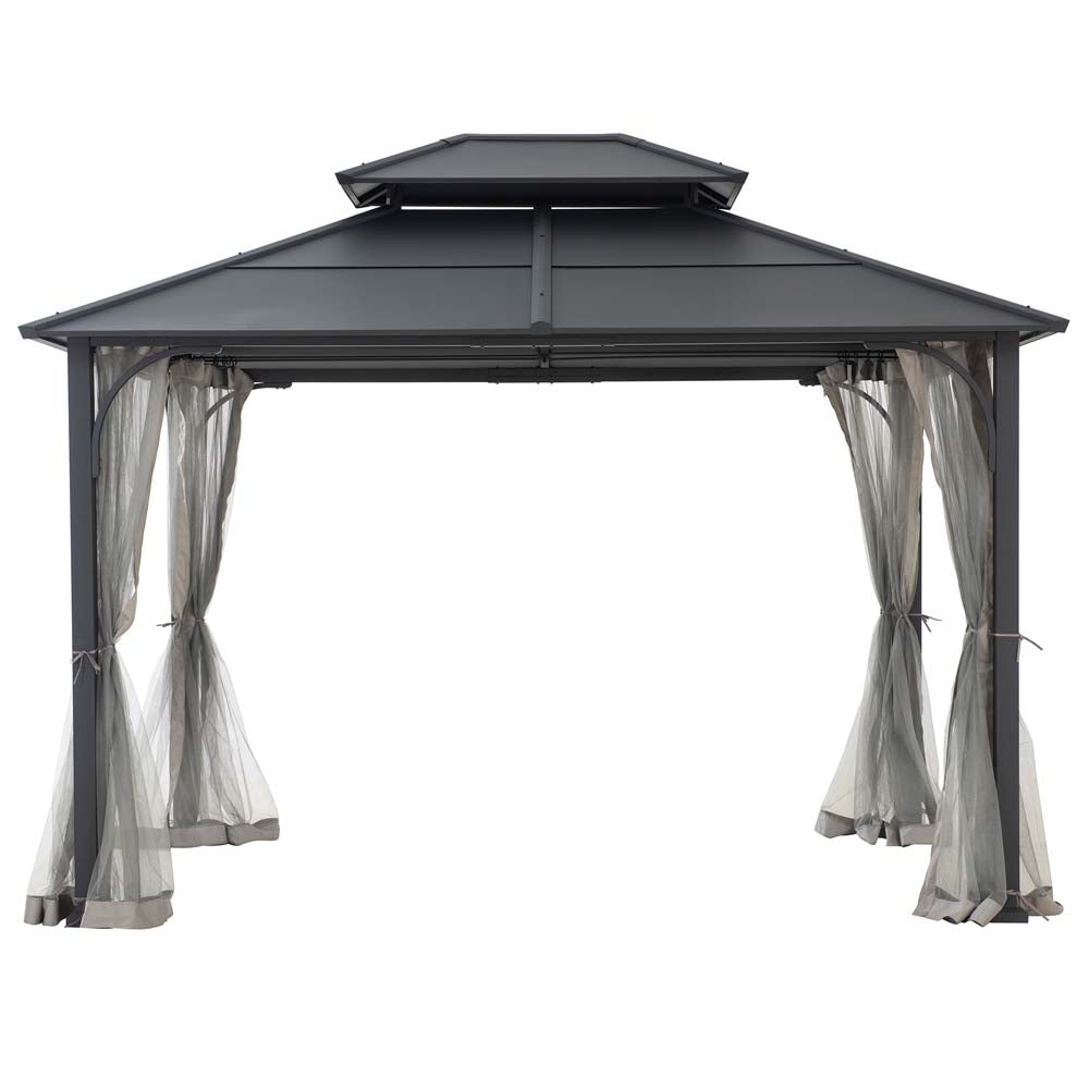 Mazonvintage 10x12 Metal Hardtop Gazebo with Netting and Ceiling Hook -Black