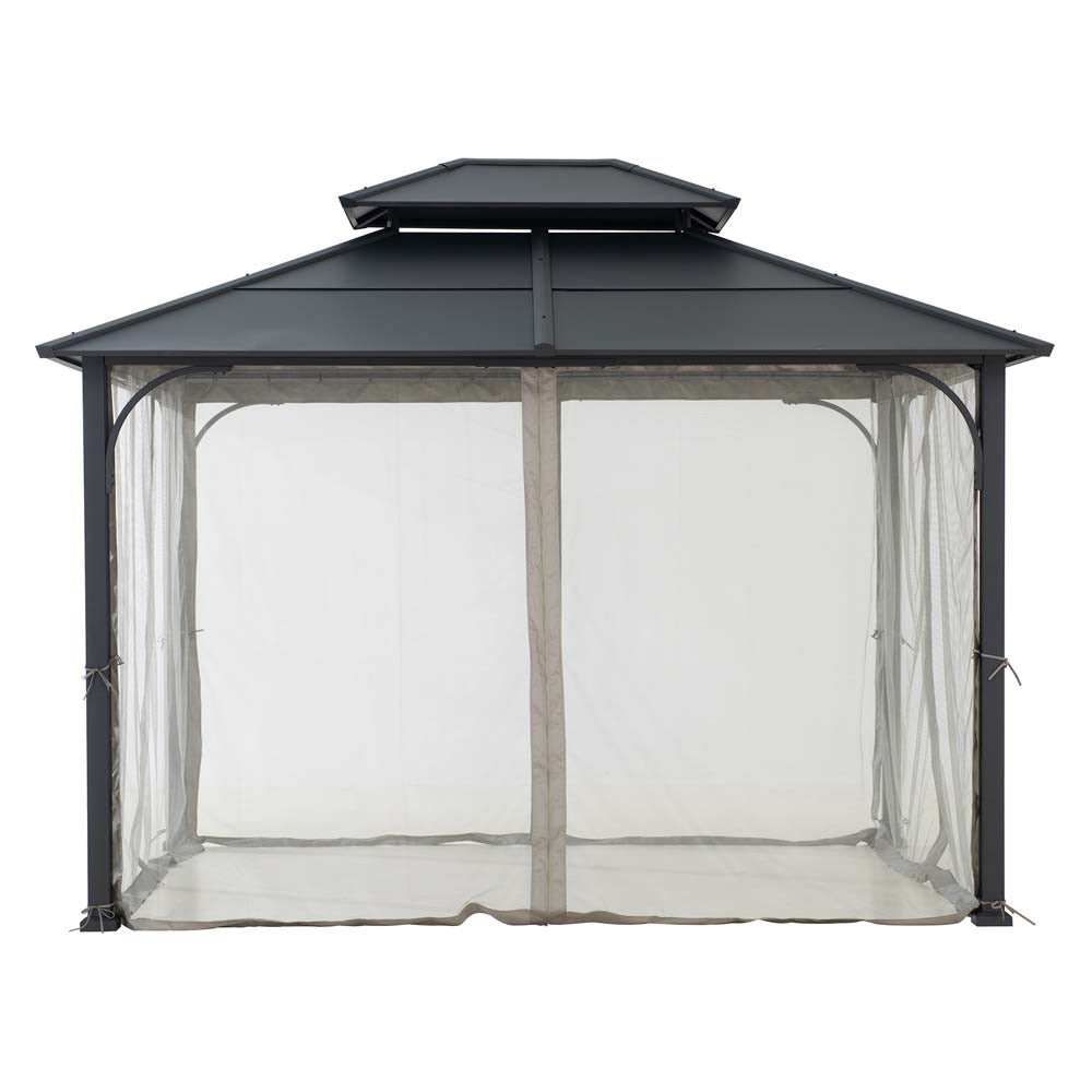 Mazonvintage 10x12 Metal Hardtop Gazebo with Netting and Ceiling Hook -Black