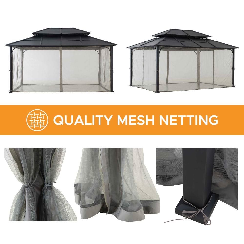 Mazonvintage 12x16 Hard Top Gazebo with Steel Roof, Ceiling Hook, and Netting - Black