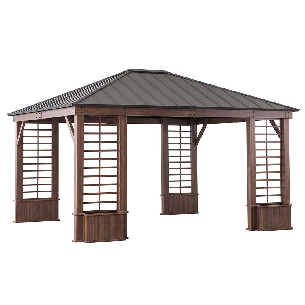 Mazonvintage 13x15 Wilmington Aluminum Frame Hardtop Gazebo with Planters