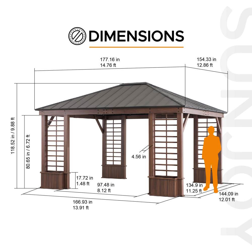 Mazonvintage 13x15 Wilmington Aluminum Frame Hardtop Gazebo with Planters