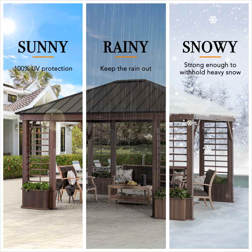 Mazonvintage 13x15 Wilmington Aluminum Frame Hardtop Gazebo with Planters