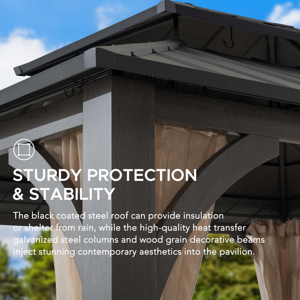 Mazonvintage 15x13 Hardtop Steel Gazebo with Netting, Ceiling Hook & Realistic Woodgrain Finish