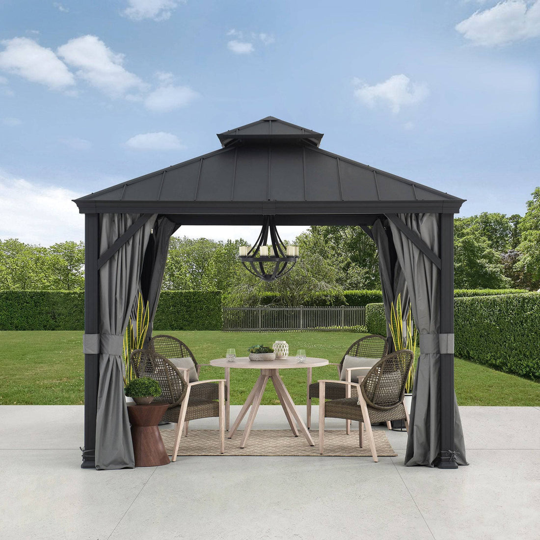 Mazonvintage 10x10 Hardtop Gazebo with Aluminum Frame, Netting, and Curtain