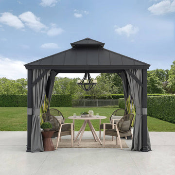 Mazonvintage 10x10 Hardtop Gazebo with Aluminum Frame, Netting, and Curtain
