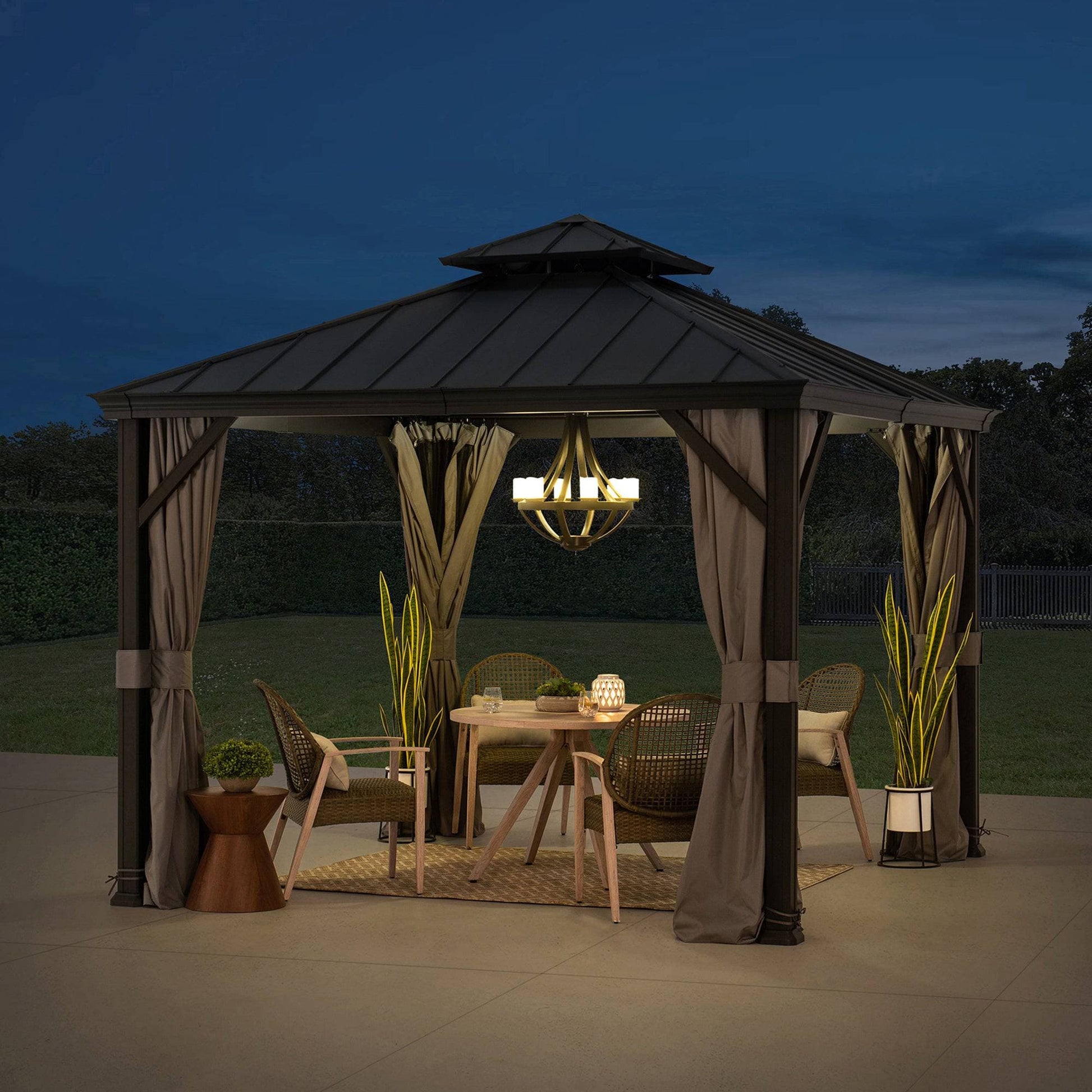 Mazonvintage 10x10 Hardtop Gazebo with Aluminum Frame, Netting, and Curtain