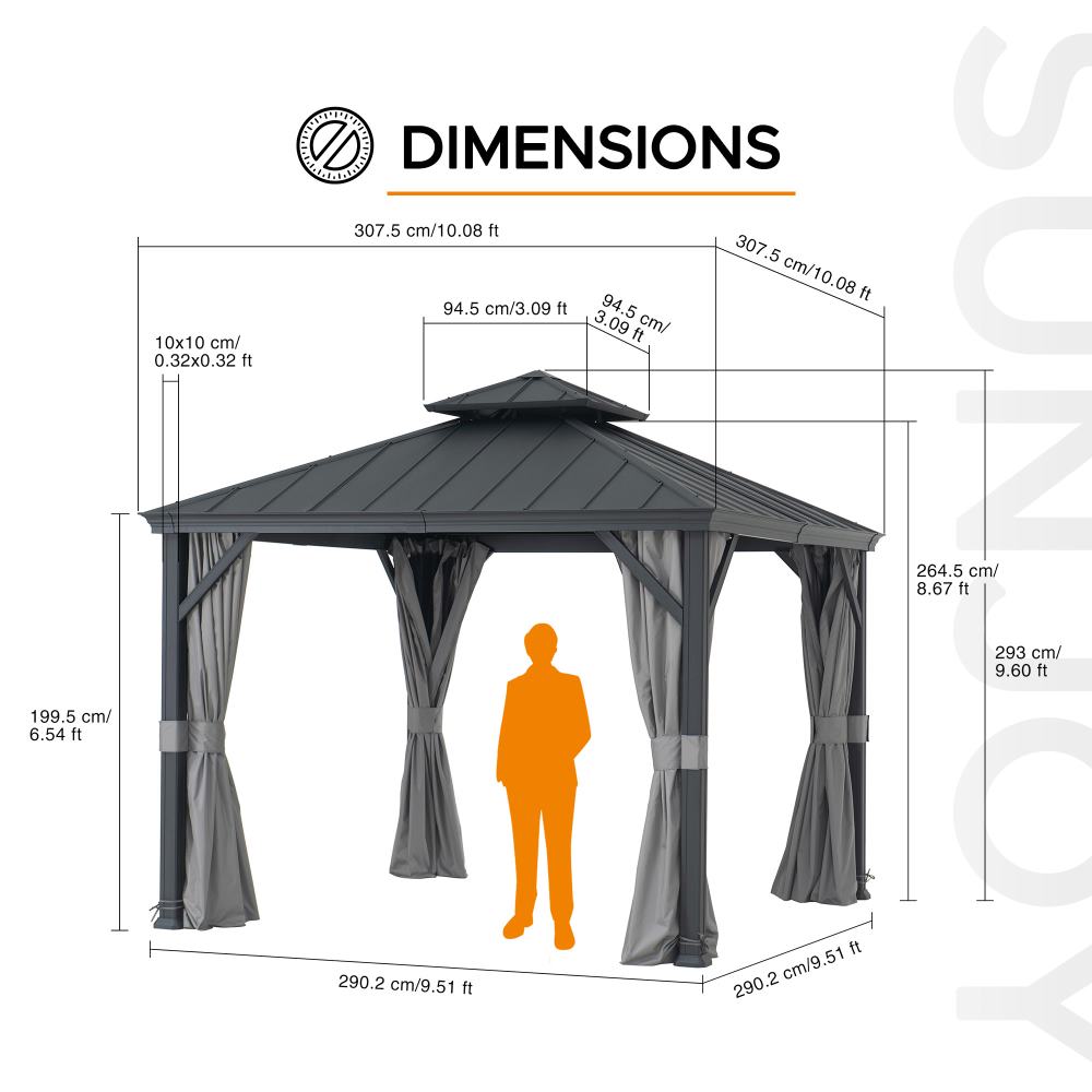 Mazonvintage 10x10 Hardtop Gazebo with Aluminum Frame, Netting, and Curtain