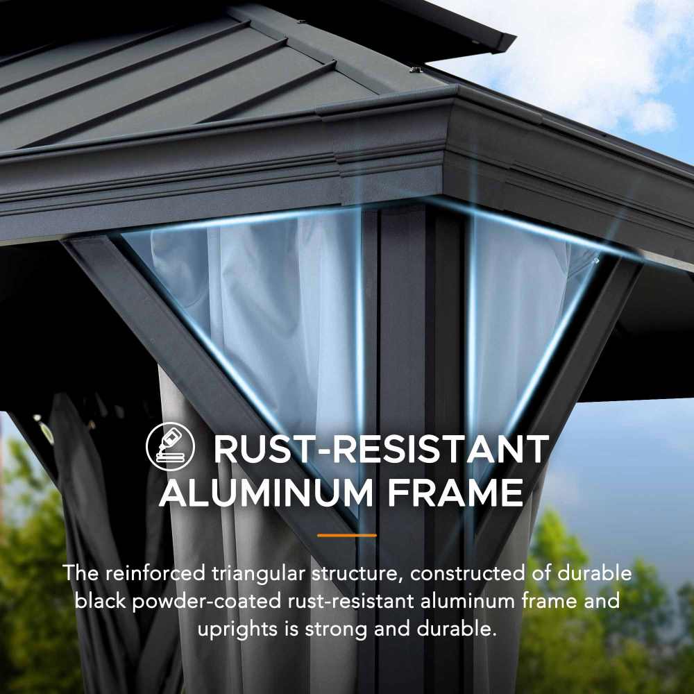 Mazonvintage 10x10 Hardtop Gazebo with Aluminum Frame, Netting, and Curtain