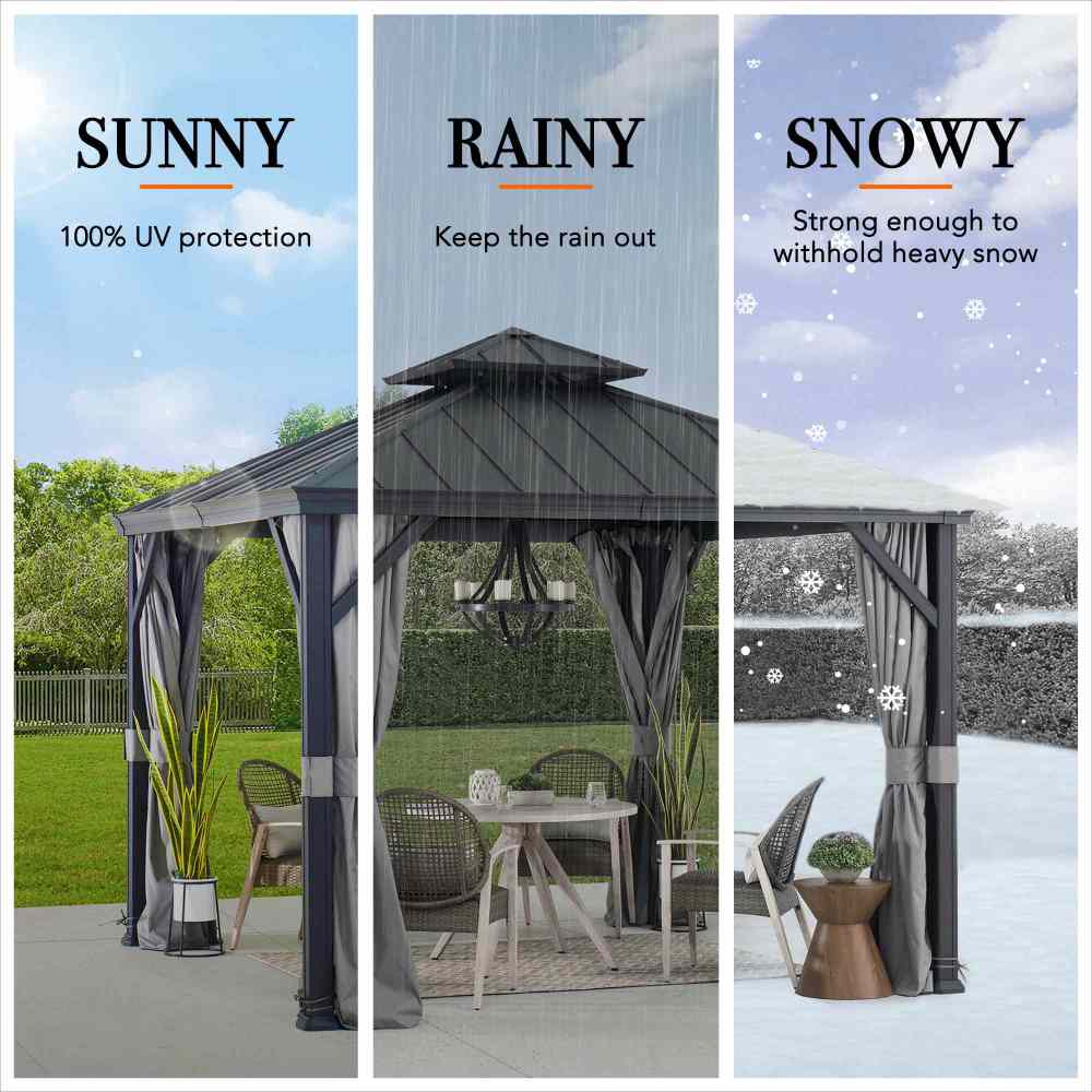 Mazonvintage 10x10 Hardtop Gazebo with Aluminum Frame, Netting, and Curtain