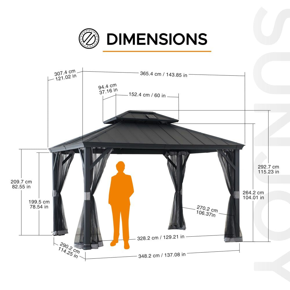 Mazonvintage 10x12 Hardtop Gazebo with Solar Panel and Netting