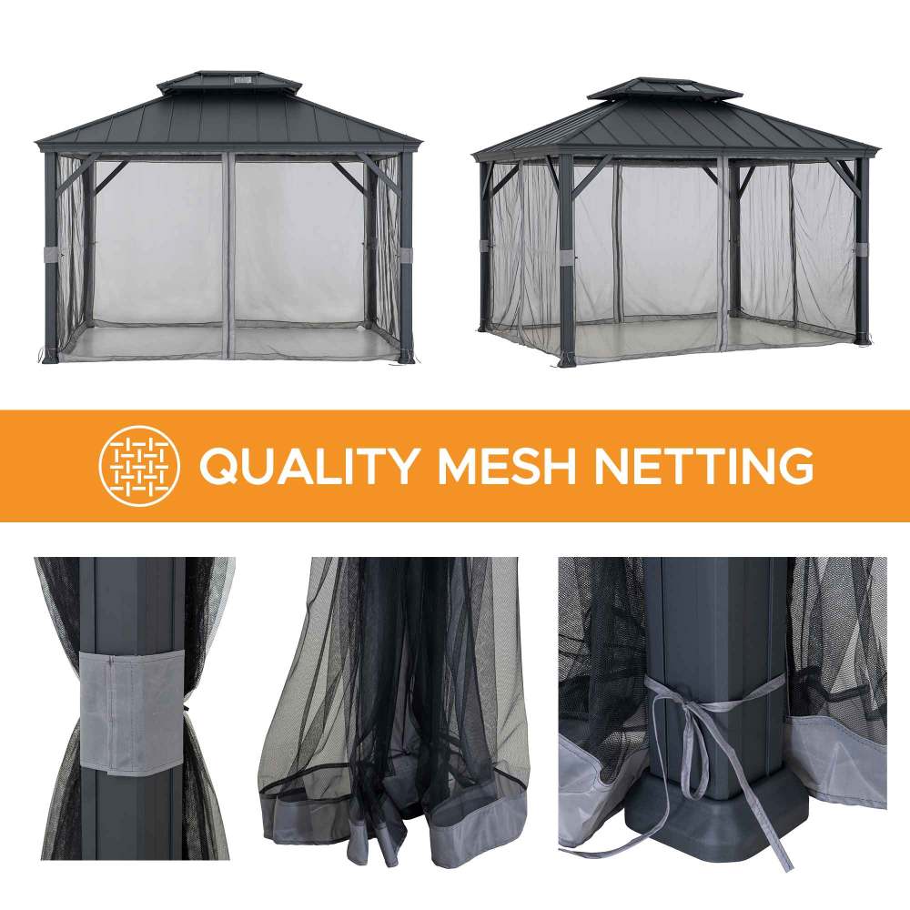Mazonvintage 10x12 Hardtop Gazebo with Solar Panel and Netting