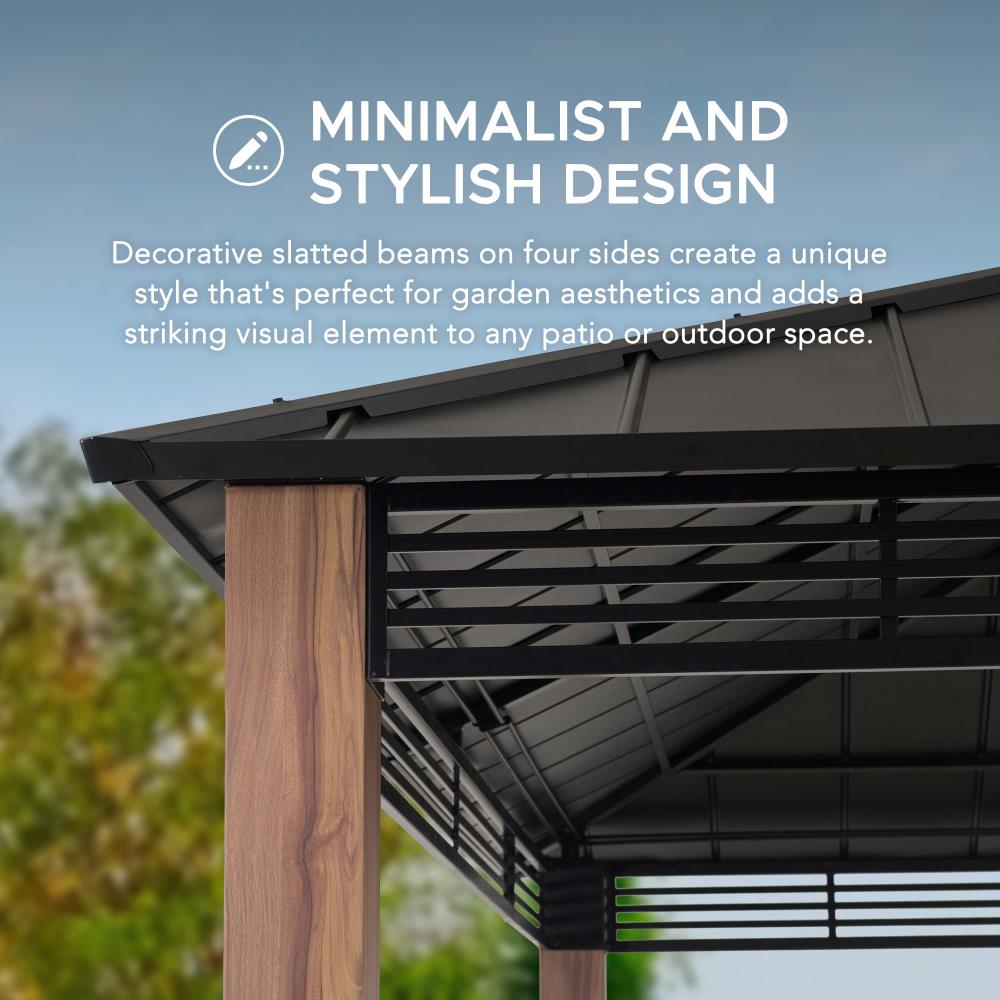 Mazonvintage 13x15 Hardtop Gazebo Outdoor Patio Black Steel Frame Gazebo with 2-Tier Steel Roof