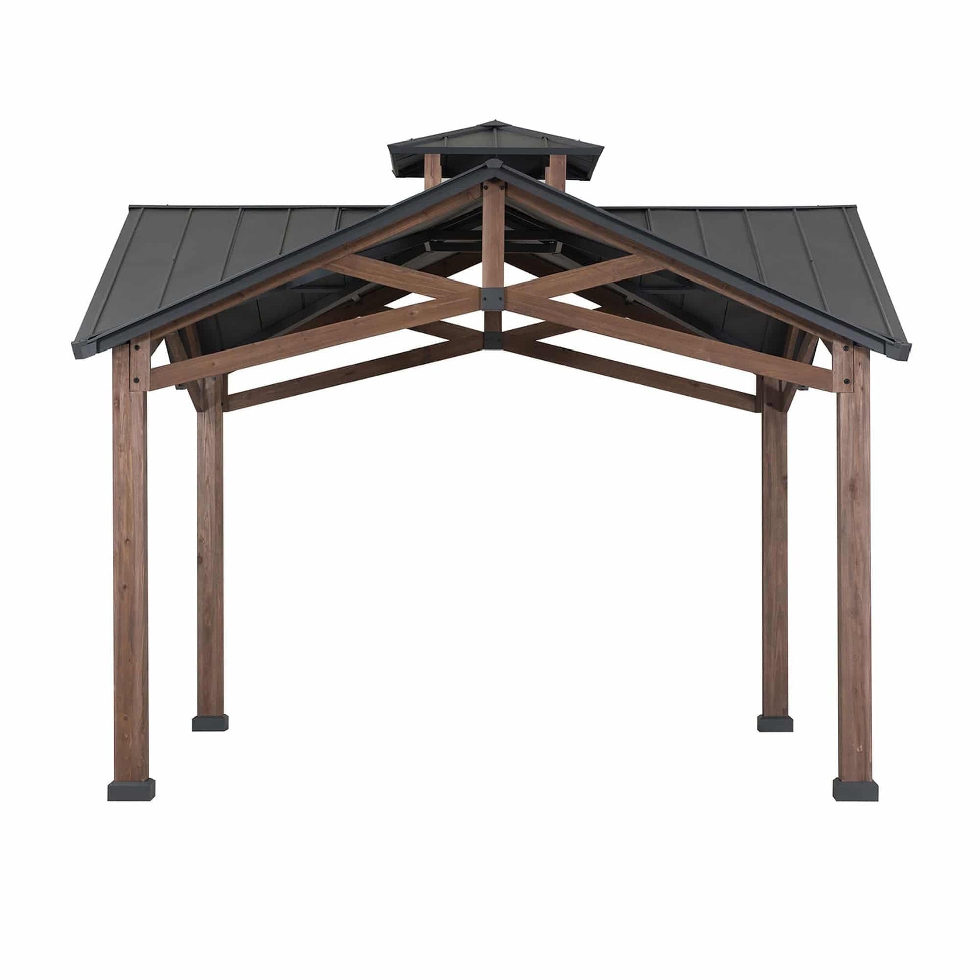 Mazonvintage 12.5x12.5 Wooden Frame Hardtop Gazebo with Ceiling Hook