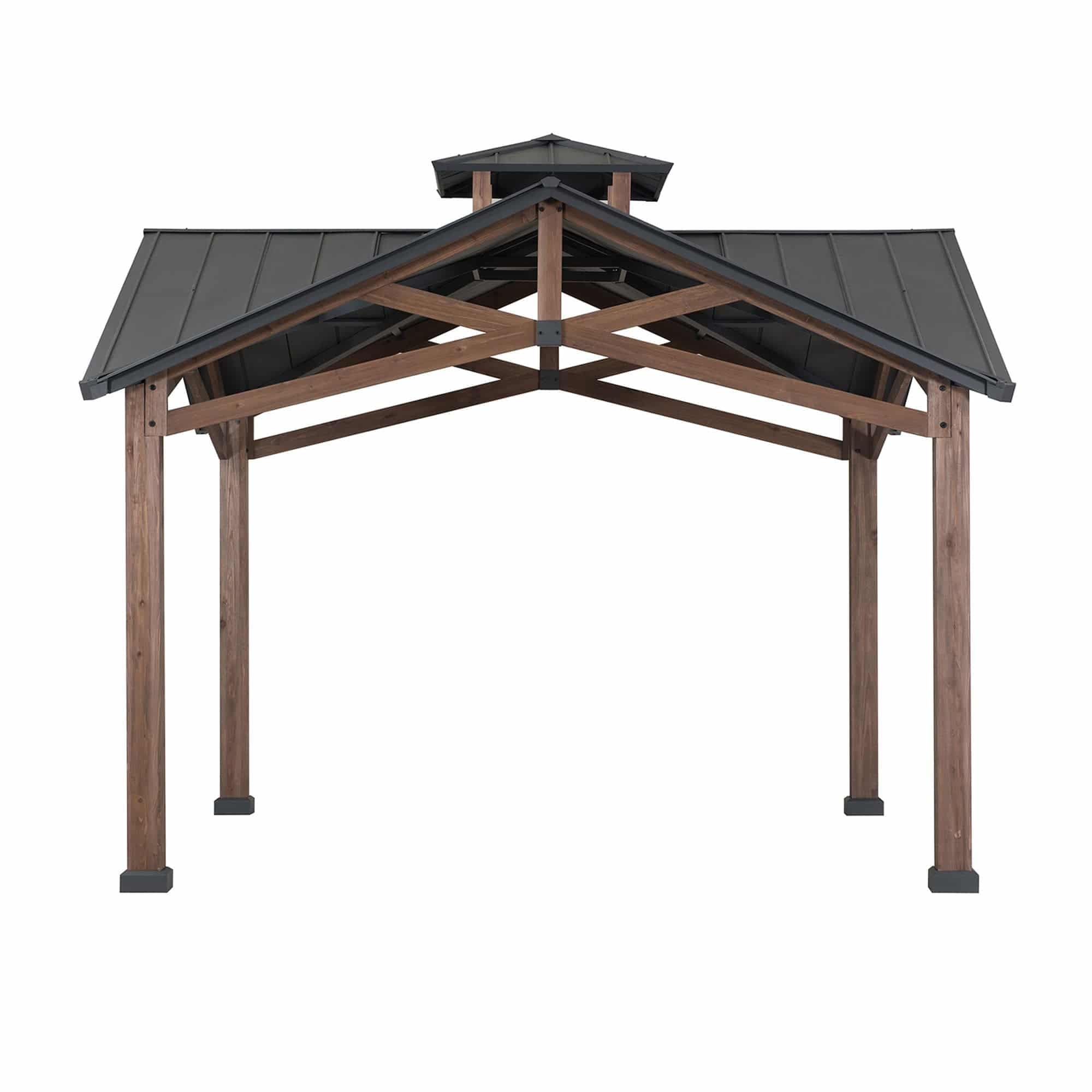 Mazonvintage 12.5x12.5 Wooden Frame Hardtop Gazebo with Ceiling Hook