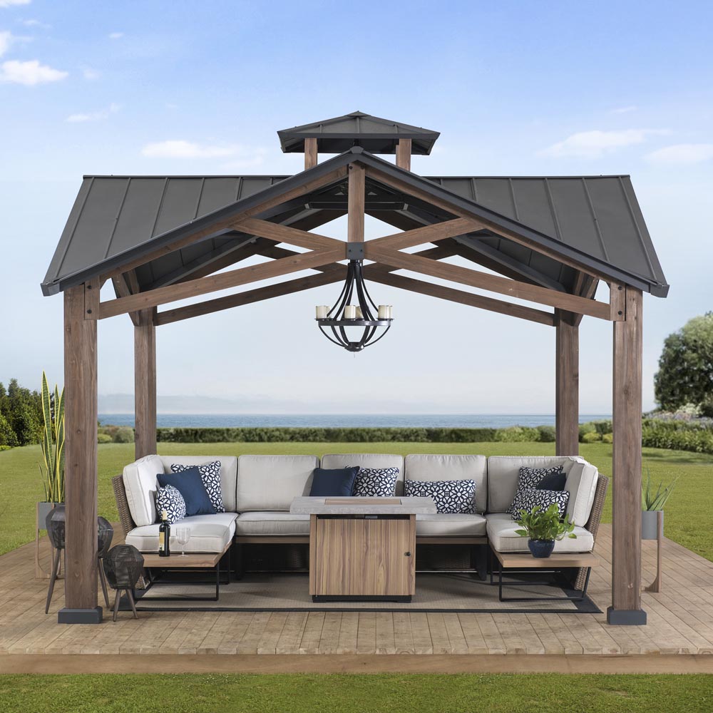 Mazonvintage 12.5x12.5 Wooden Frame Hardtop Gazebo with Ceiling Hook