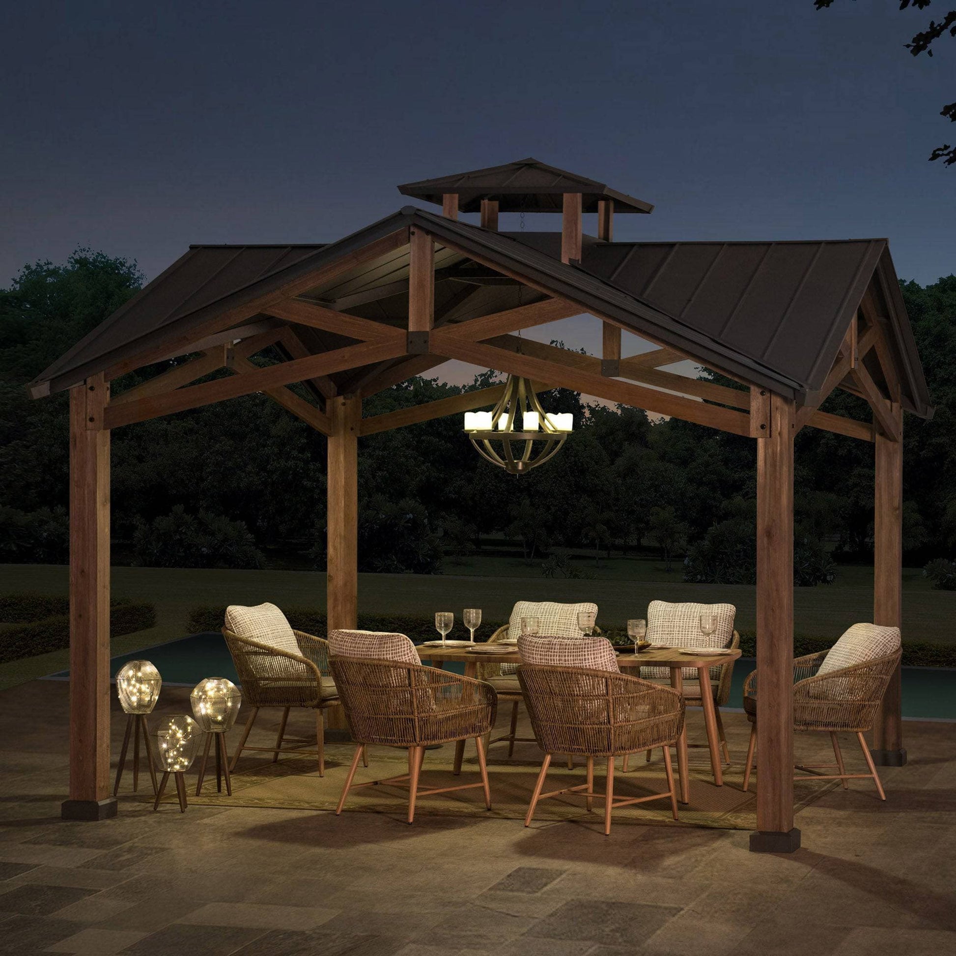 Mazonvintage 12.5x12.5 Wooden Frame Hardtop Gazebo with Ceiling Hook
