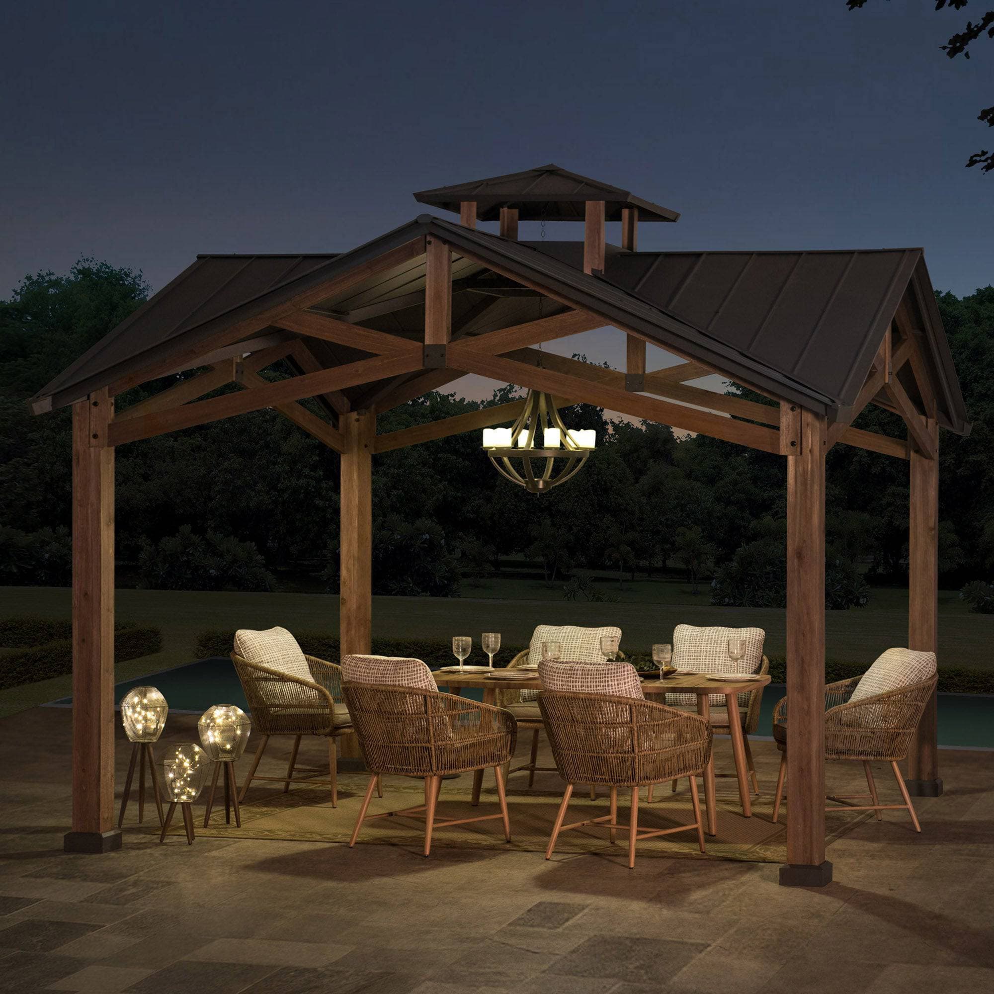 Mazonvintage 12.5x12.5 Wooden Frame Hardtop Gazebo with Ceiling Hook
