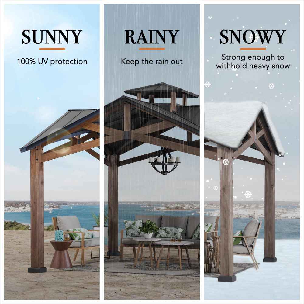Mazonvintage 12.5x12.5 Wooden Frame Hardtop Gazebo with Ceiling Hook