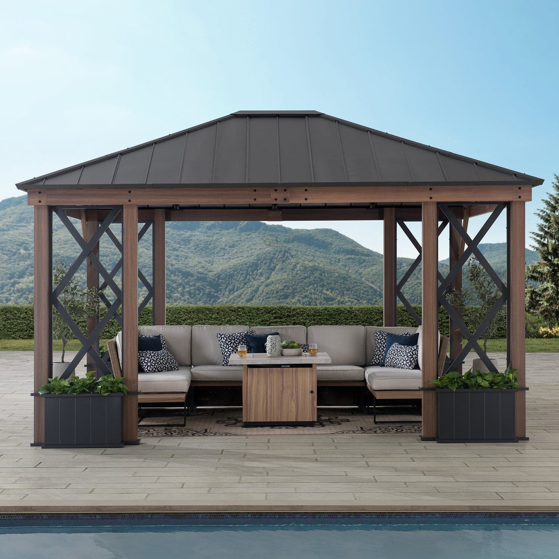 Mazonvintage 13x15 Aluminum Framed Hard Top Gazebo with Planters