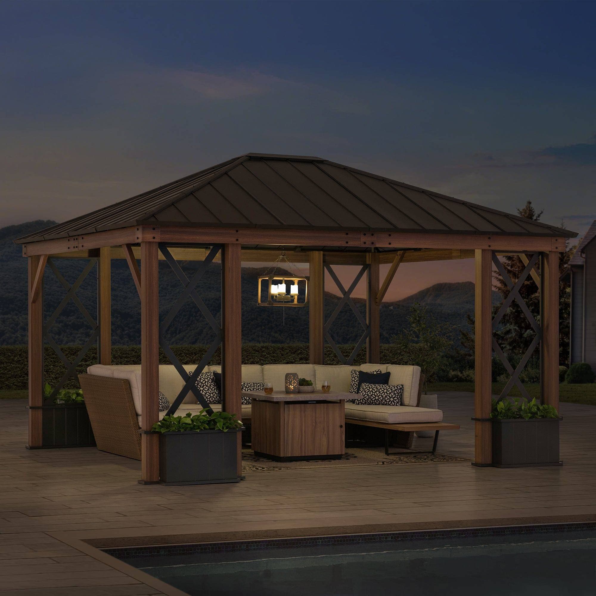 Mazonvintage 13x15 Aluminum Framed Hard Top Gazebo with Planters