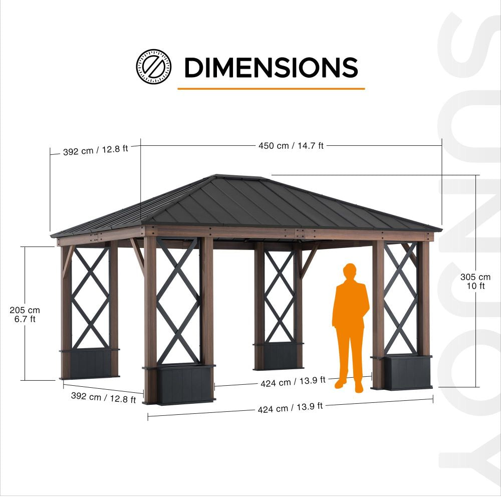 Mazonvintage 13x15 Aluminum Framed Hard Top Gazebo with Planters