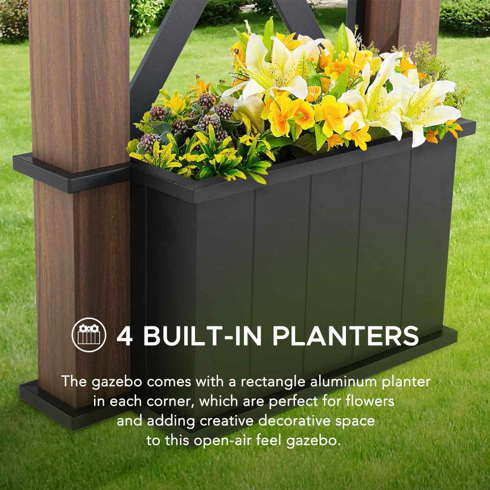 Mazonvintage 13x15 Aluminum Framed Hard Top Gazebo with Planters