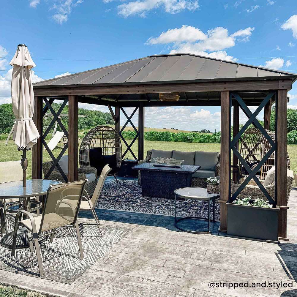 Mazonvintage 13x15 Aluminum Framed Hard Top Gazebo with Planters