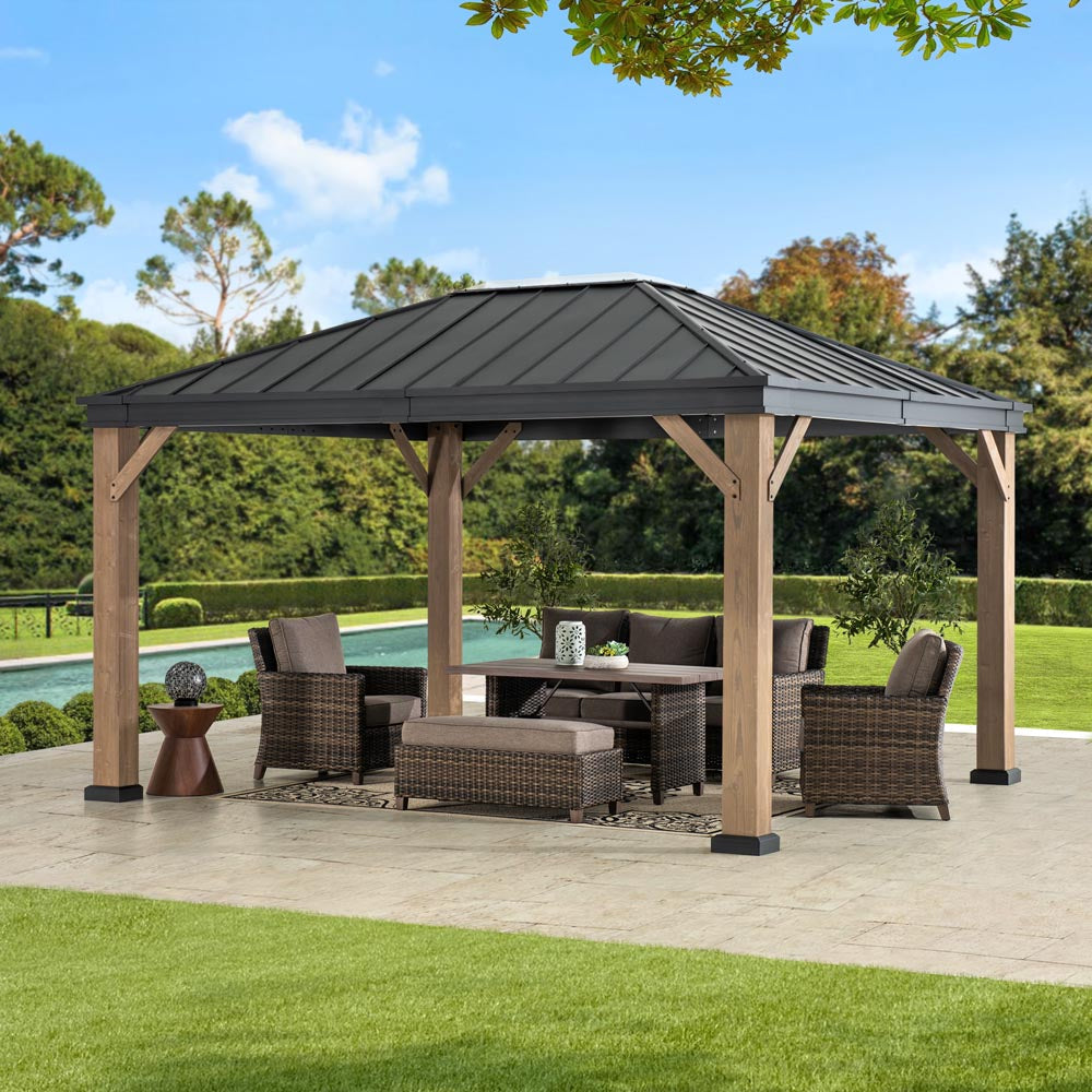 Mazonvintage 11x13 Black Steel Hardtop Gazebo with Skylight
