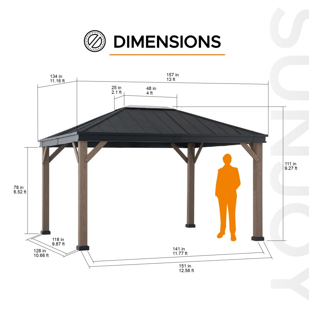 Mazonvintage 11x13 Black Steel Hardtop Gazebo with Skylight