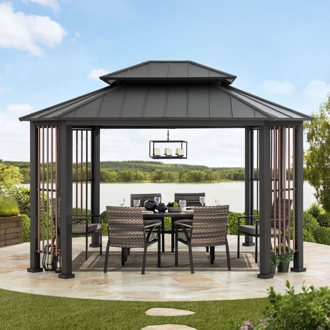 Mazonvintage 11x13 Octagon Gazebo with Steel Roof and Ceiling Hook